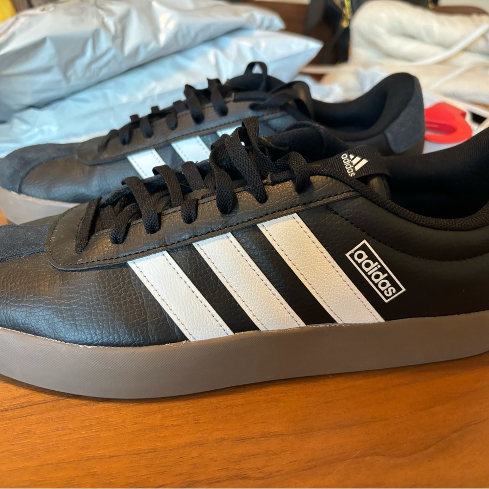 Adidas Men's Black Sneakers with White Stripes